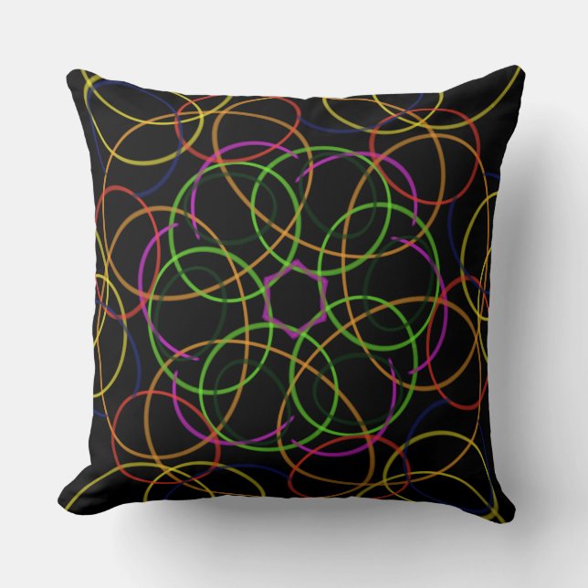colorful circles on black Throw Pillow (Front)