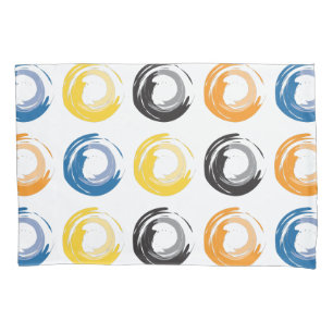 Colorful Circles, Orange,Blue,Yellow and Black Pillowcase