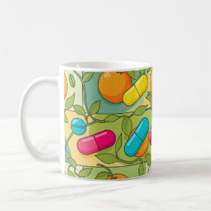 Colorful Citrus & Vitamin Pill Pattern Coffee Mug