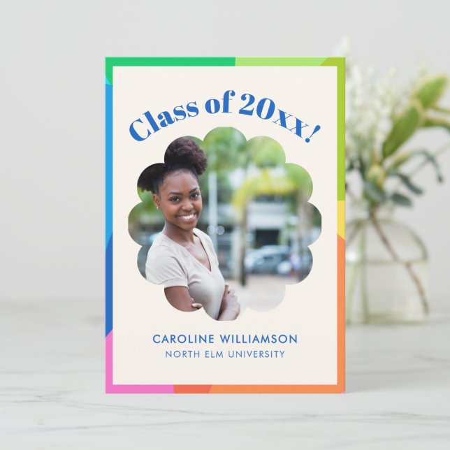 Colorful Class 2026 Flower Frame Photo Graduation Announcement (Standing Front)