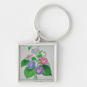 Colorful Climbing Morning Glory Botanical Art Keychain