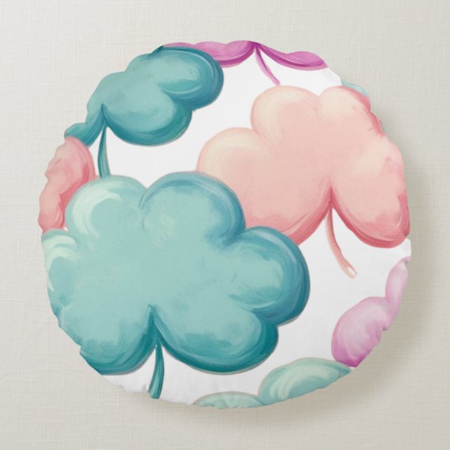 Colorful Clovers Round Pillow (Front)