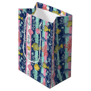 Colorful Coastal Sea Life Pattern (2) Medium Gift Bag