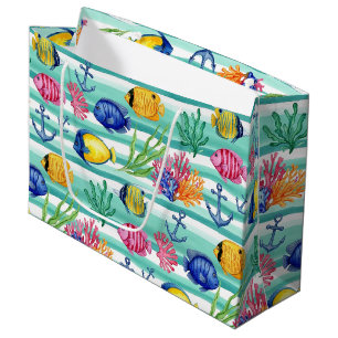 Colorful Coastal Sea Life Pattern (5) Large Gift Bag