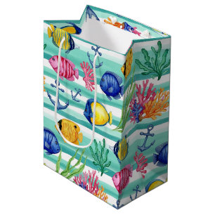 Colorful Coastal Sea Life Pattern (5) Medium Gift Bag