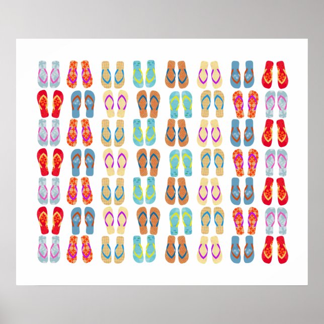 Colorful Coastal Summer Beach Flip Flops Poster (Front)