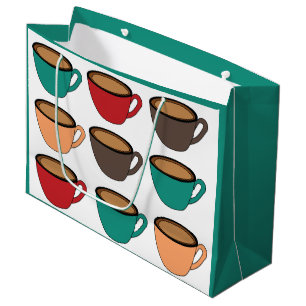 Colorful Coffee Cup Pattern Large Gift Bag