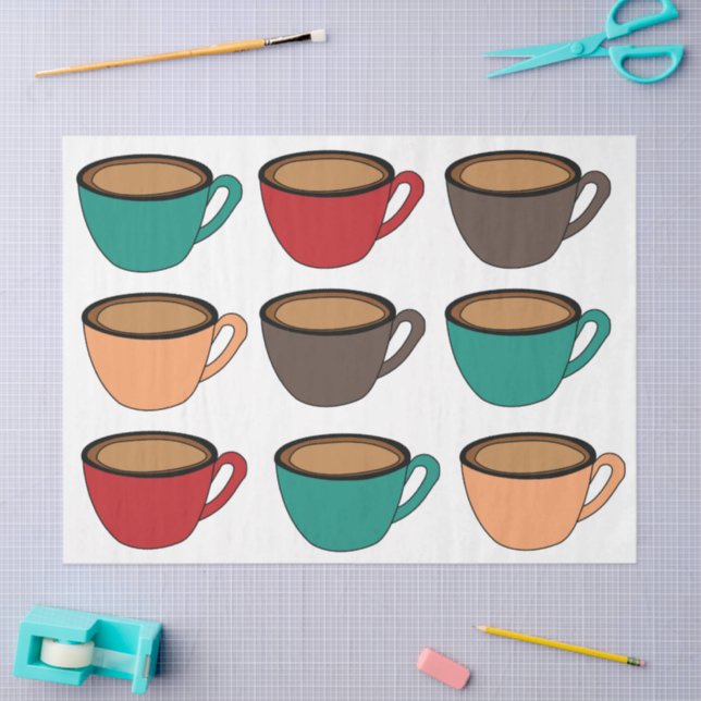 Colorful Coffee Cup Pattern Tissue Paper (Craft)