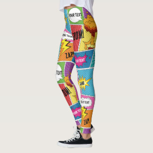 Colorful Comic Book Personalized Text Pop Art Leggings