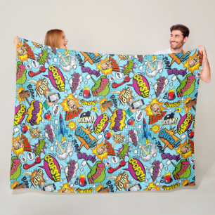 Colorful comic book themed pattern fleece blanket