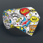 Colorful Comic Pop Art Speech Bubble Pattern Tie<br><div class="desc">A vibrant comic-style pattern filled with colorful speech bubbles and pop art elements featuring words like hello,  wow,  cool,  bam,  and hi. The design uses bold shapes,  halftone dots,  lightning bolts,  and stars,  creating a fun retro comic book aesthetic perfect for playful prints and modern pop art themes.</div>