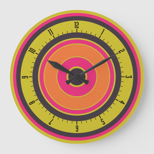 Colorful Concentric Circles 06 Large Clock (Front)