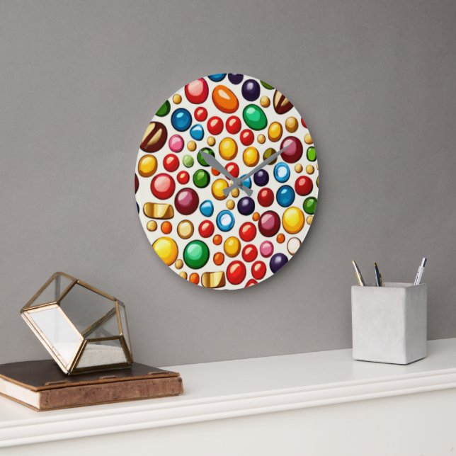 Colorful Confectionery: Round Candies Artwork Large Clock (Office)