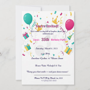 Colorful Confetti Balloons Fun 35th  Invitation