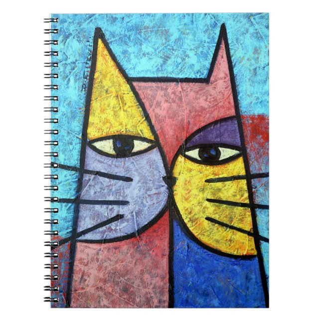 Colorful Contemporary Cubist Cat Art Notebook (Front)