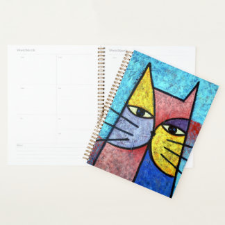 Colorful Contemporary Cubist Cat Art Notebook Planner