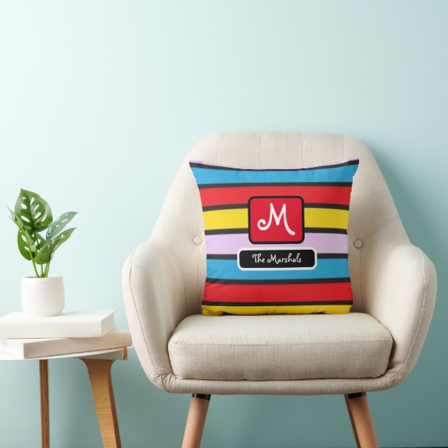 Colorful contrast Geometric Rainbow colors stripes Throw Pillow (Chair)