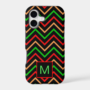 Colorful Cool Chevron on Black Monogram