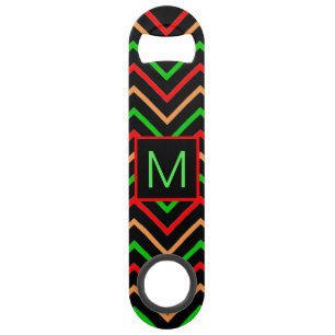 Colorful Cool Chevron on Black Monogram Bar Key