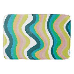 Colorful Cool & Fun Waves Stripes Bath Mat