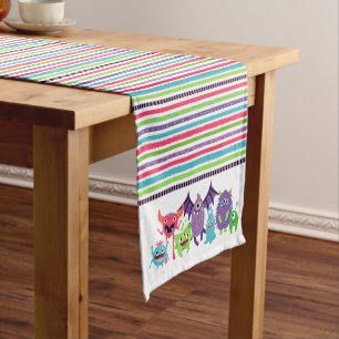Colorful & Cool Monster Stripes Birthday Party Short Table Runner