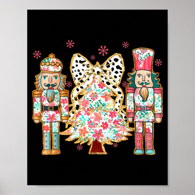 Colorful Coquette Bow Floral Nutcracker Christmas  Poster (Front)