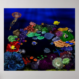 Colorful Coral & Fish Reef Art Poster