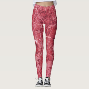 Colorful coral red marble leggings