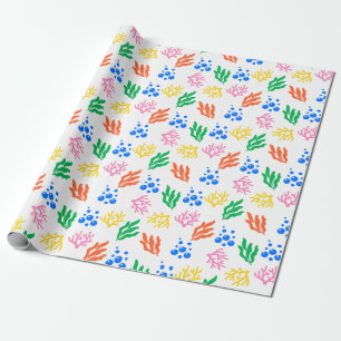 Colorful Coral Seaweed Bubbles Ocean Pattern Wrapping Paper