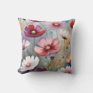 Colorful cosmos flower design throw pillow