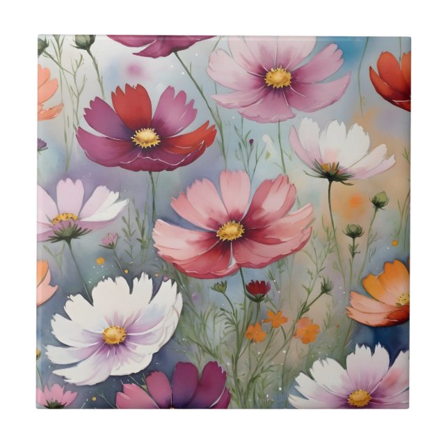 Colorful cosmos flower design tile (Front)