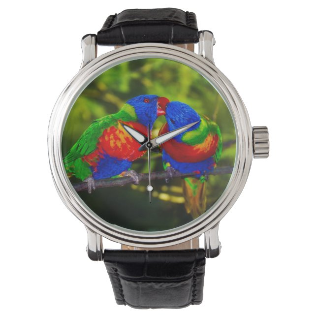 Colorful Couple of Kissing Parrots Watch (Front)