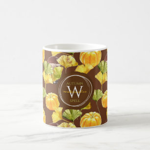 Colorful Cozy Autumn Watercolor Pattern Monogram Coffee Mug