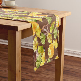 Colorful Cozy Autumn Watercolor Pattern Monogram Short Table Runner