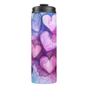 COLORFUL CRACKED ALCOHOL INK LOOK VALENTINE HEARTS THERMAL TUMBLER