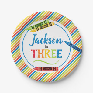 Colorful Crayon Art Party Birthday Paper Plate