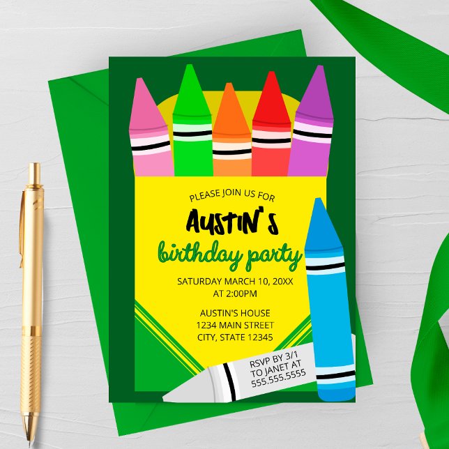 Colorful Crayon Box Kids Birthday Party Invitation (Creator Uploaded)