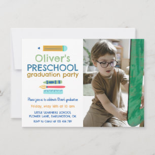 Colorful Crayon Photo Preschool Graduation Invitation