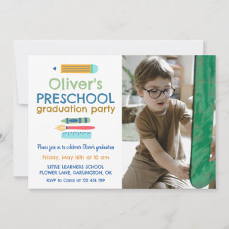 Colorful Crayon Photo Preschool Graduation Invitation