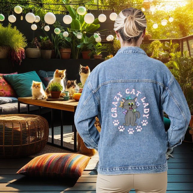 COLORFUL CRAZY CAT LADY  DENIM JACKET (Creator Uploaded)