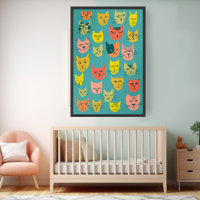 Colorful Crazy Cats Illustration