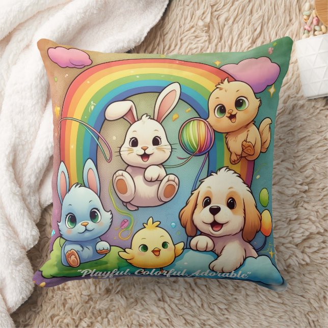 "Colorful Creature Bliss" Throw Pillow (Blanket)