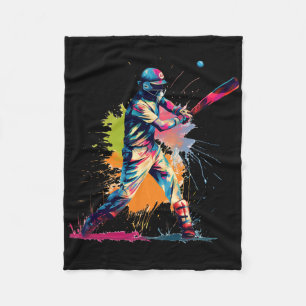 Colorful Cricketer Boy On Mens Cricket 1 Fleece Blanket
