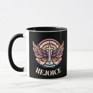 Colorful Cross Agnel Wings Rejoice Mug