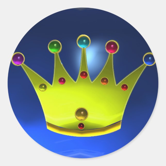 COLORFUL CROWN WITH GEMSTONES CLASSIC ROUND STICKER (Front)