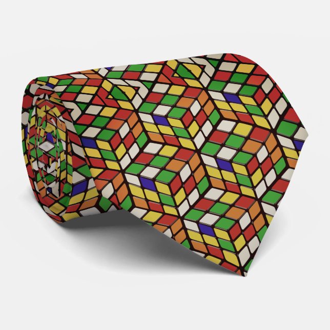 Colorful Cubes Pattern Tie (Rolled)