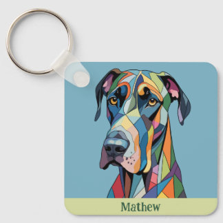 Colorful Cubist Great Dane  Keychain