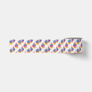 Colorful Cupcake Party Pattern Background Satin Ribbon