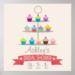 Colorful Cupcake Tree Bridal Shower Poster