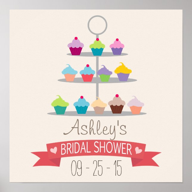 Colorful Cupcake Tree Bridal Shower Poster (Front)